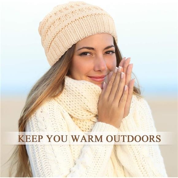 3 Pack Winter Beanies Satin Lined Warm Thick Knitted Hats Slouchy Caps for Women main image 6